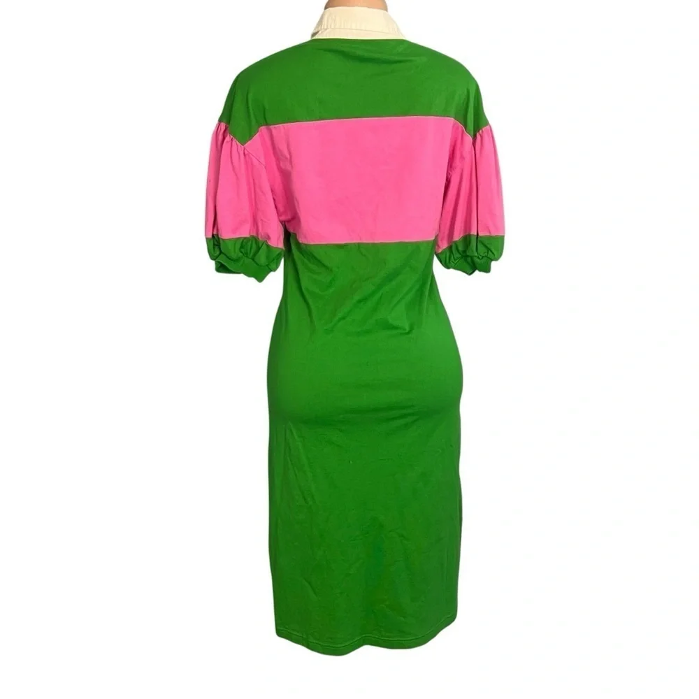 Kate Spade New York Colorblock Green and Pink Pattern Midi Length Dress